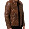 Brown Distressed Leather Jacket Classic Diamond