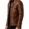 Brown Distressed Leather Jacket Classic Diamond