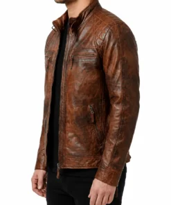 Brown Distressed Leather Jacket Classic Diamond