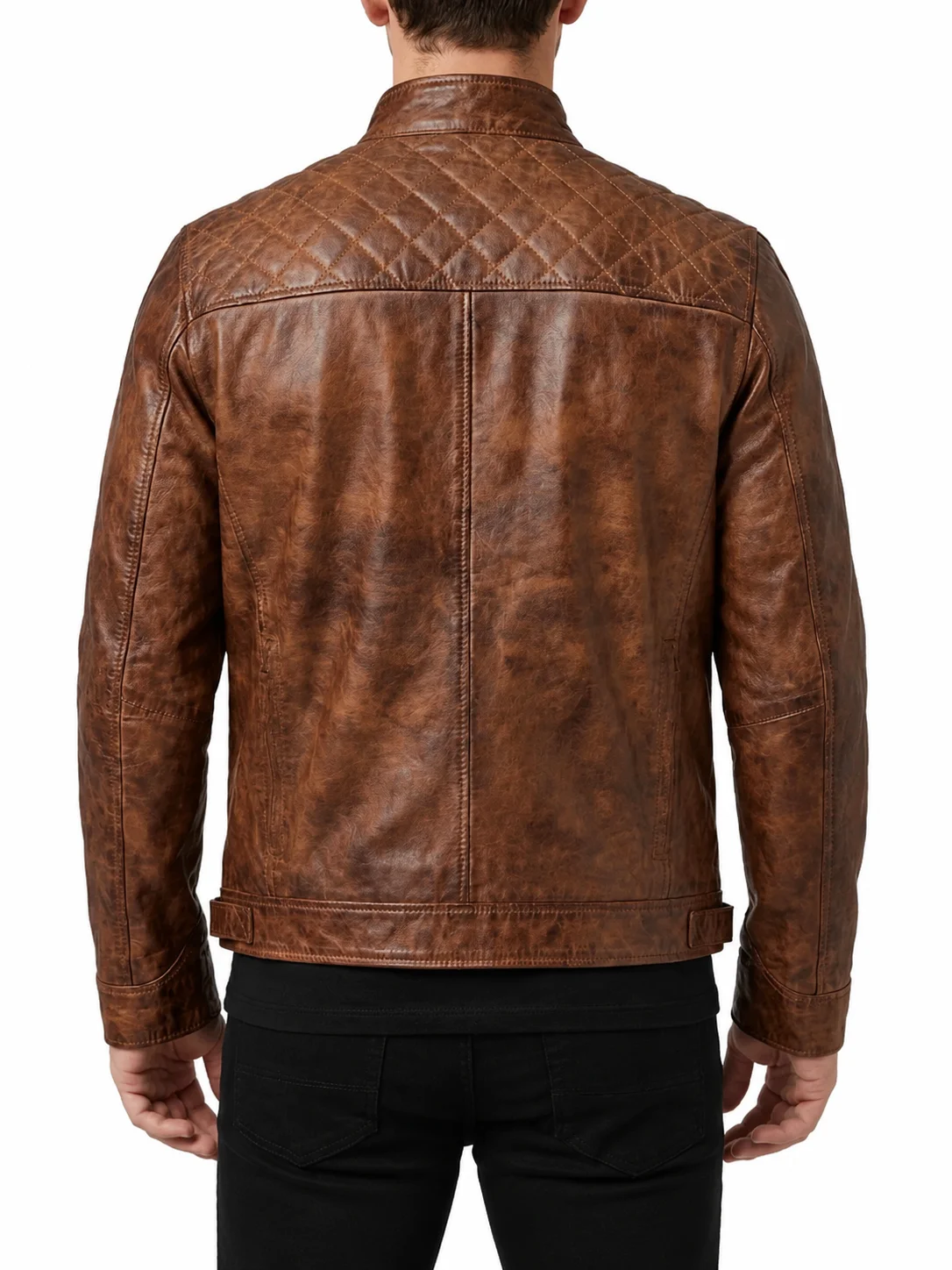 Brown Distressed Leather Jacket Classic Diamond