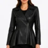 Clarissa Womens Real Leather Black Peplum Jacket