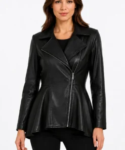 Clarissa Womens Real Leather Black Peplum Jacket
