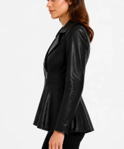 Clarissa Womens Real Leather Black Peplum Jacket