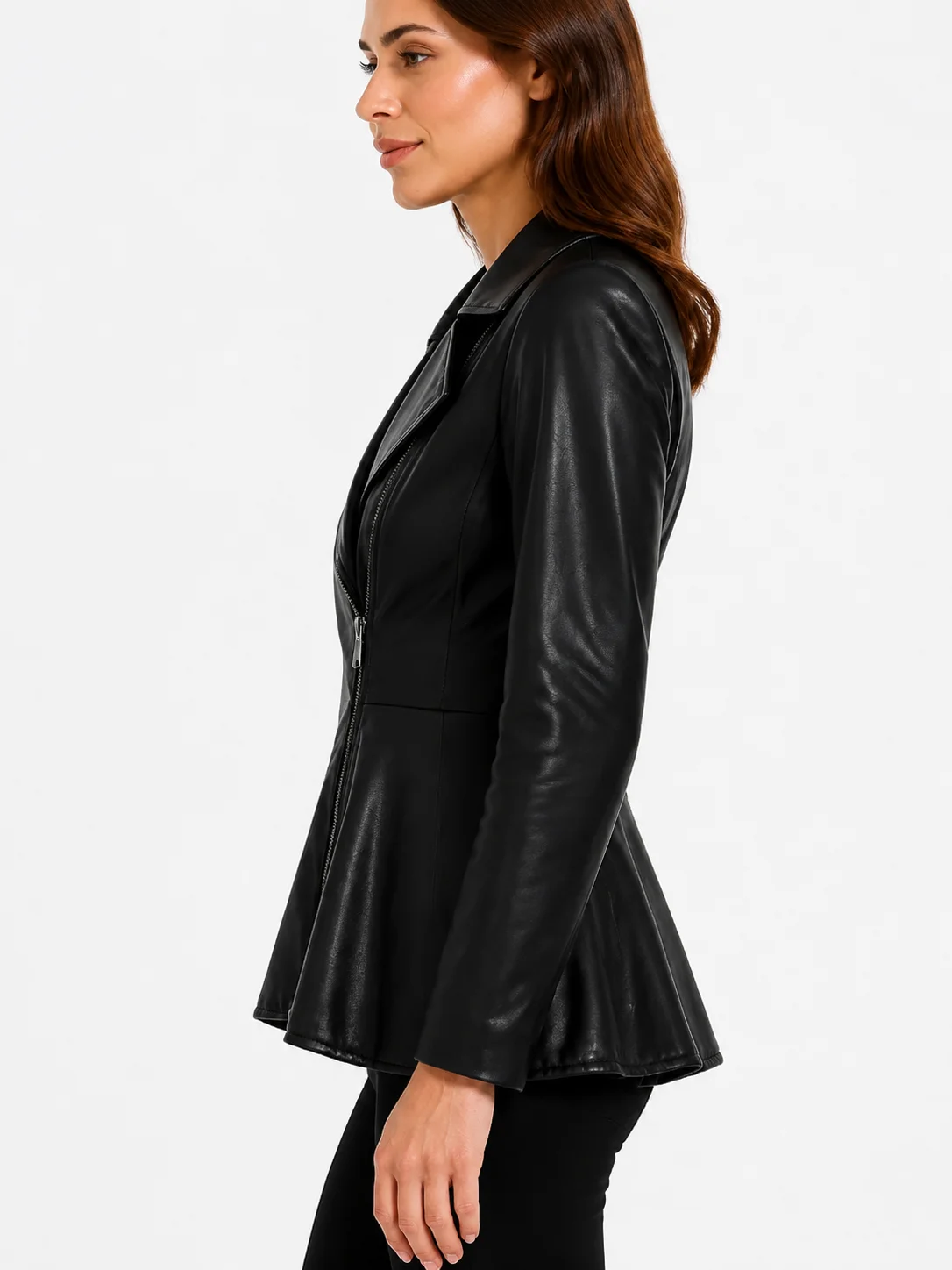 Clarissa Womens Real Leather Black Peplum Jacket