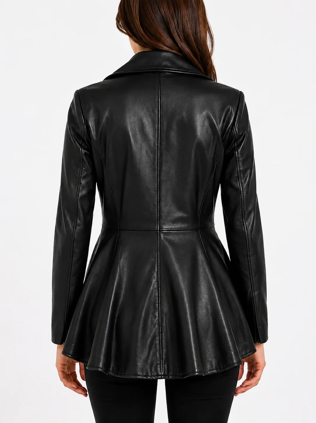 Clarissa Womens Real Leather Black Peplum Jacket