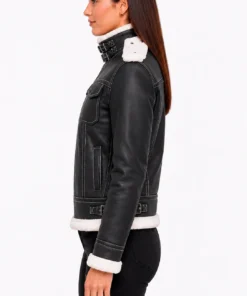 Fiona Black Hooded Shearling Leather Jacket