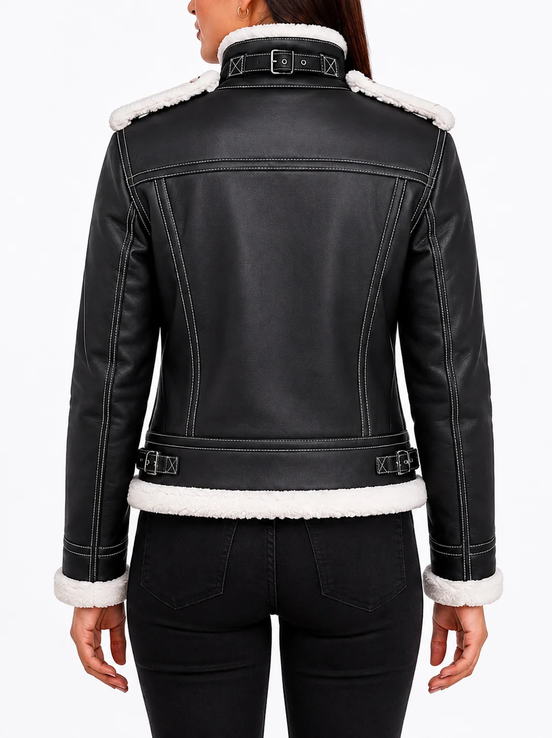 Fiona Black Hooded Shearling Leather Jacket