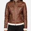 Fiona Brown Hooded Shearling Leather Jacket