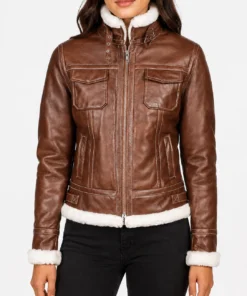 Fiona Brown Hooded Shearling Leather Jacket