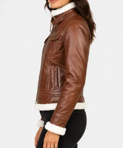 Fiona Brown Hooded Shearling Leather Jacket