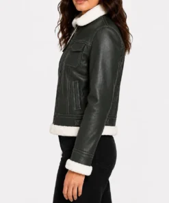 Fiona Green Hooded Shearling Leather Jacket