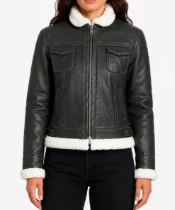 Fiona Green Hooded Shearling Leather Jacket