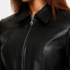Marsha Womens Black Leather Car Coat