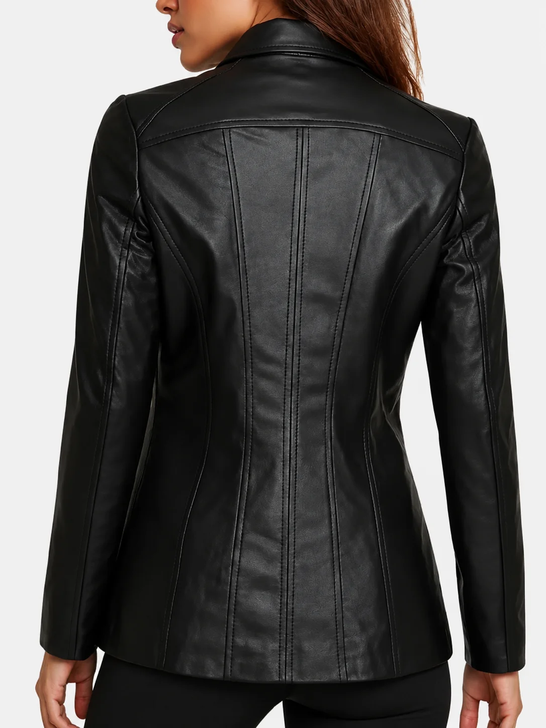 Marsha Womens Black Leather Car Coat