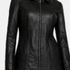 Marsha Womens Black Leather Car Coat