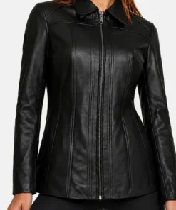 Marsha Womens Black Leather Car Coat