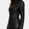 Marsha Womens Black Leather Car Coat