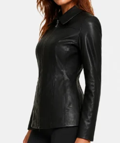 Marsha Womens Black Leather Car Coat