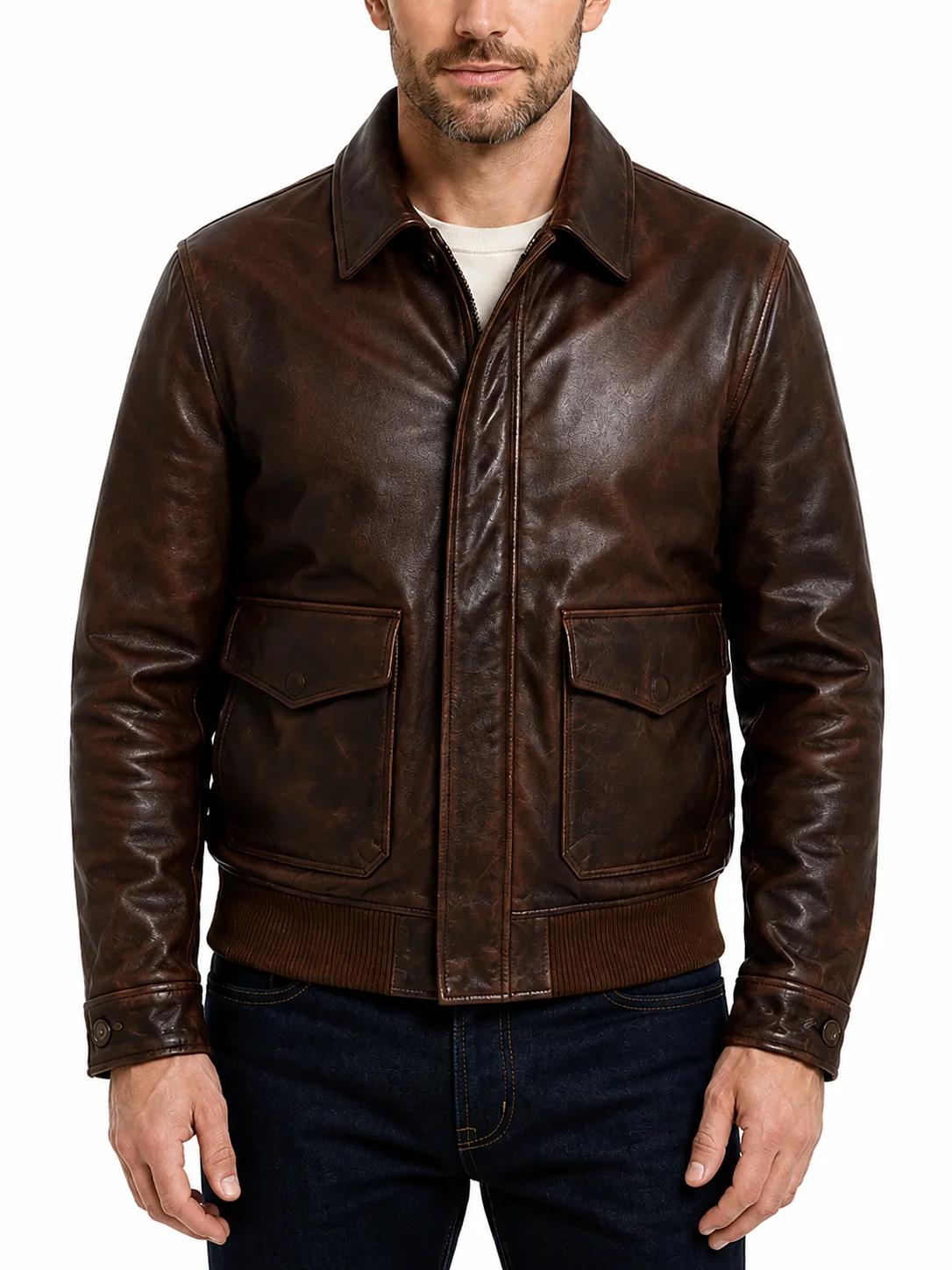 Mens A-2 Aviator Leather Bomber Jacket