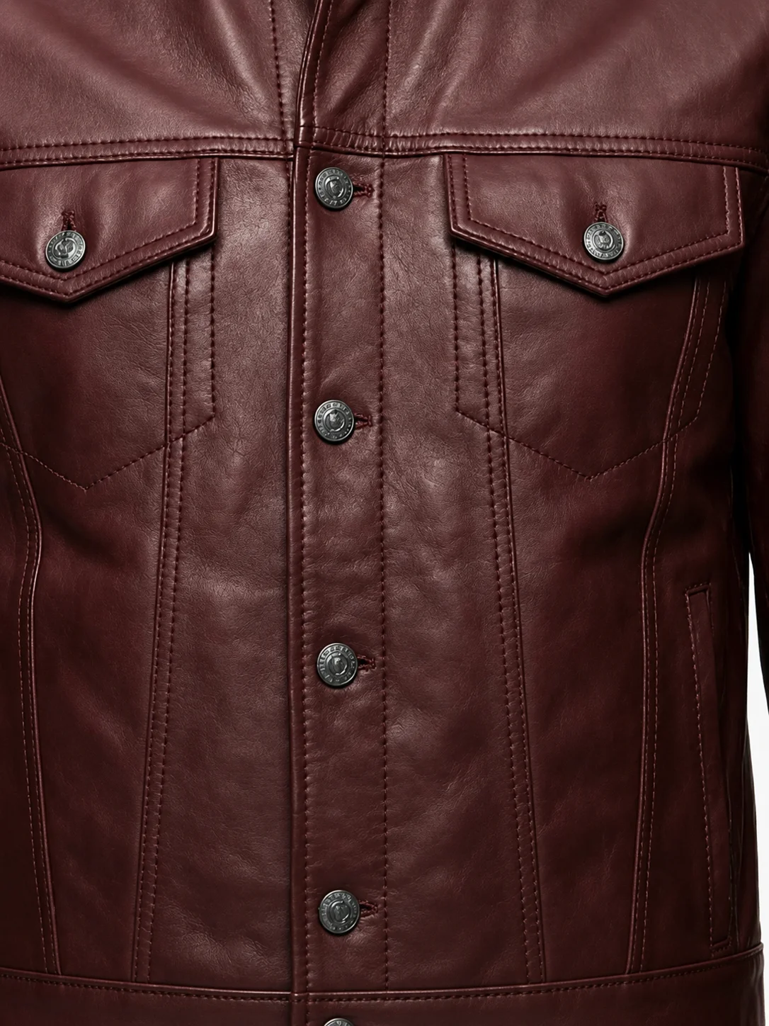 Mens Burgundy Leather Trucker Jacket