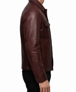 Mens Burgundy Leather Trucker Jacket