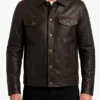 Mens Burgundy Leather Trucker Jacket