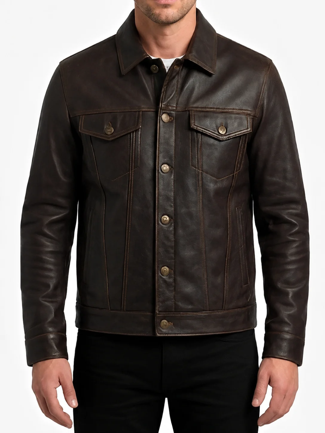 Mens Burgundy Leather Trucker Jacket