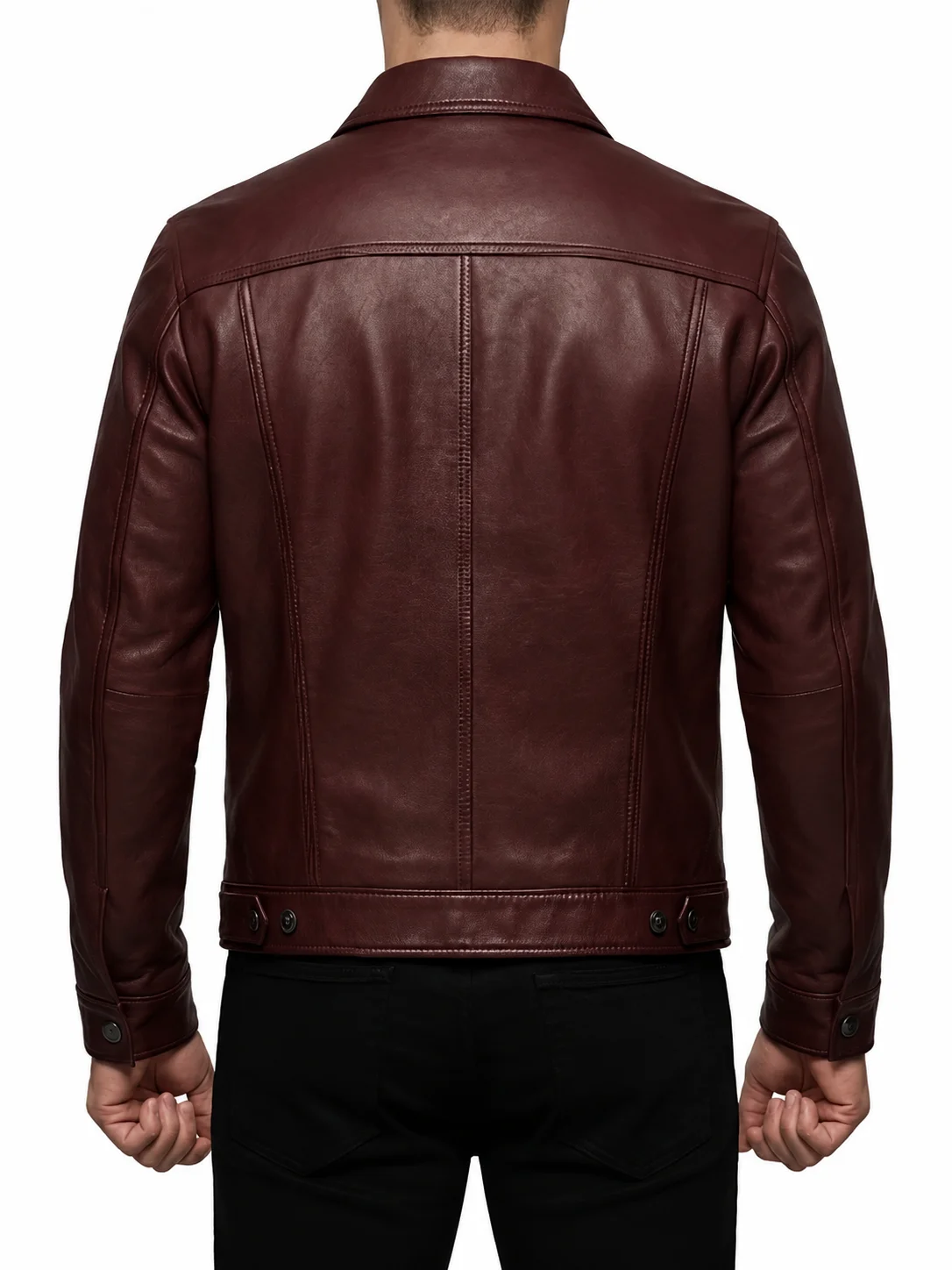 Mens Burgundy Leather Trucker Jacket