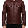 Mens Burgundy Leather Trucker Jacket
