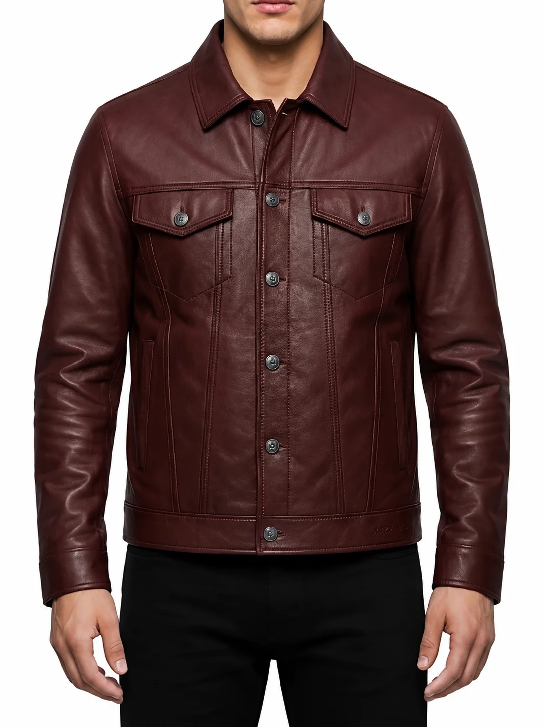 Mens Burgundy Leather Trucker Jacket