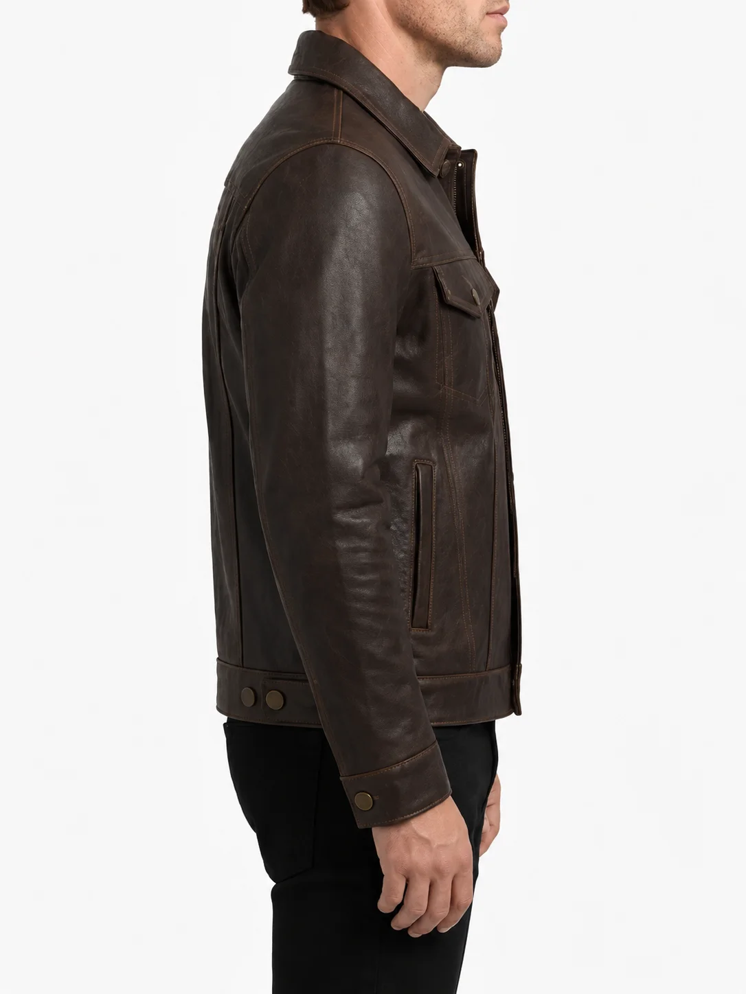 Mens Burgundy Leather Trucker Jacket