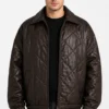 Mens Dark Brown Oversized Quilted Leather Jacket