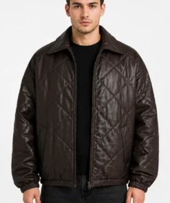 Mens Dark Brown Oversized Quilted Leather Jacket