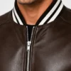 Mens Striped Leather Bomber Jacket
