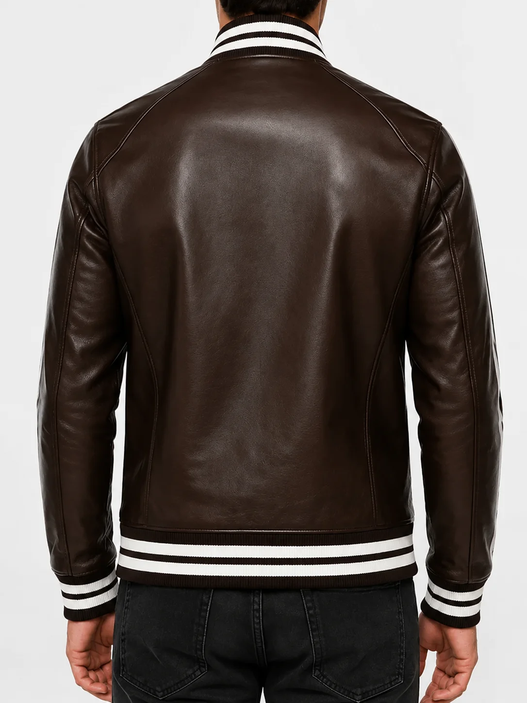 Mens Striped Leather Bomber Jacket