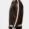 Mens Striped Leather Bomber Jacket