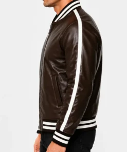 Mens Striped Leather Bomber Jacket
