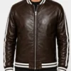 Mens Striped Leather Bomber Jacket