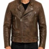 Mens Vintage Distressed Brown Motorcycle Jacket