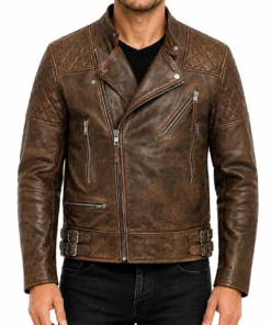 Mens Vintage Distressed Brown Motorcycle Jacket