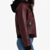 Real Leather Womens Bomber Jacket with Removable Hood