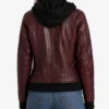 Real Leather Womens Bomber Jacket with Removable Hood