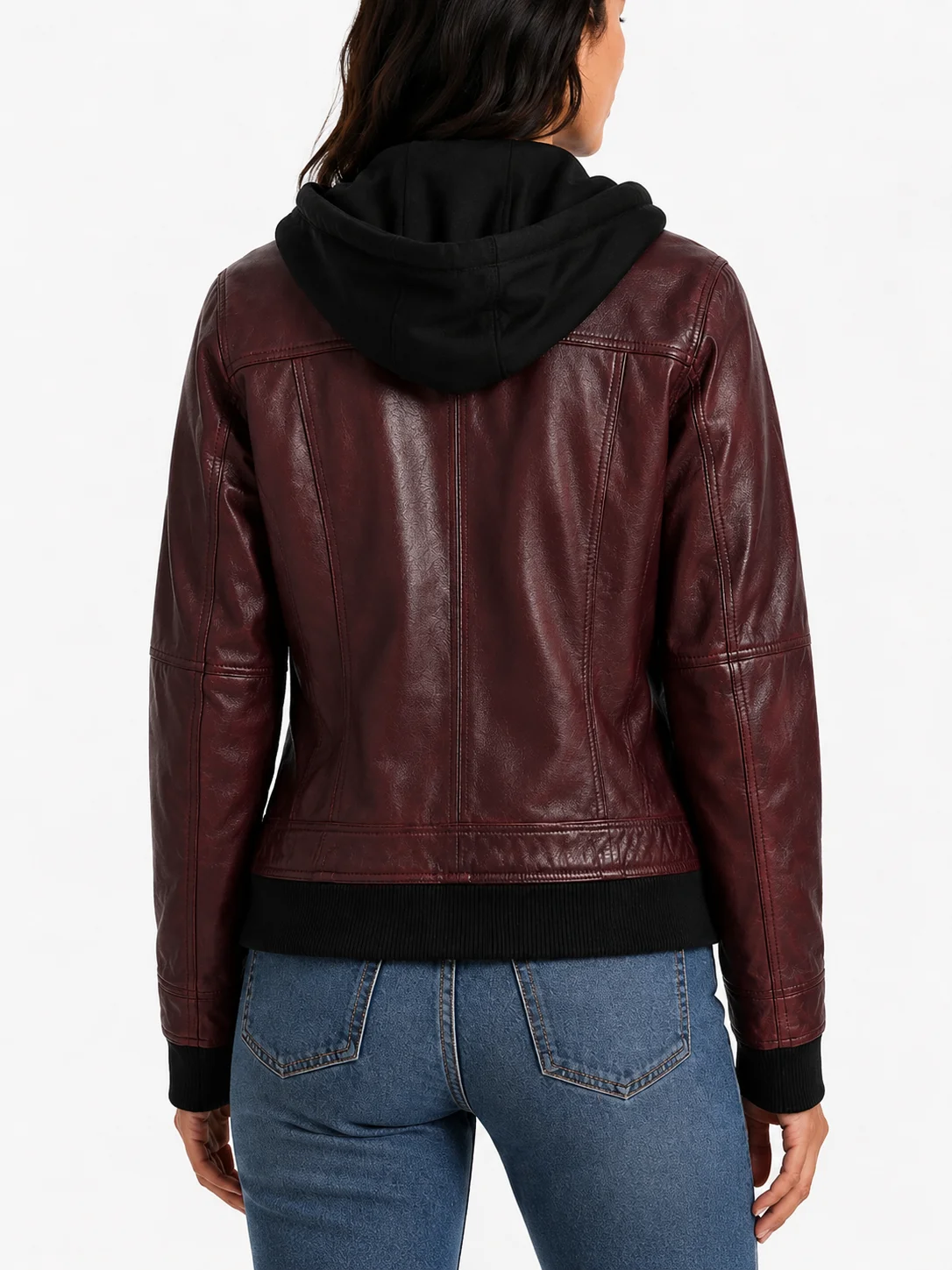 Real Leather Womens Bomber Jacket with Removable Hood
