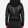 Roslyn Black Hooded Leather Bomber Jacket
