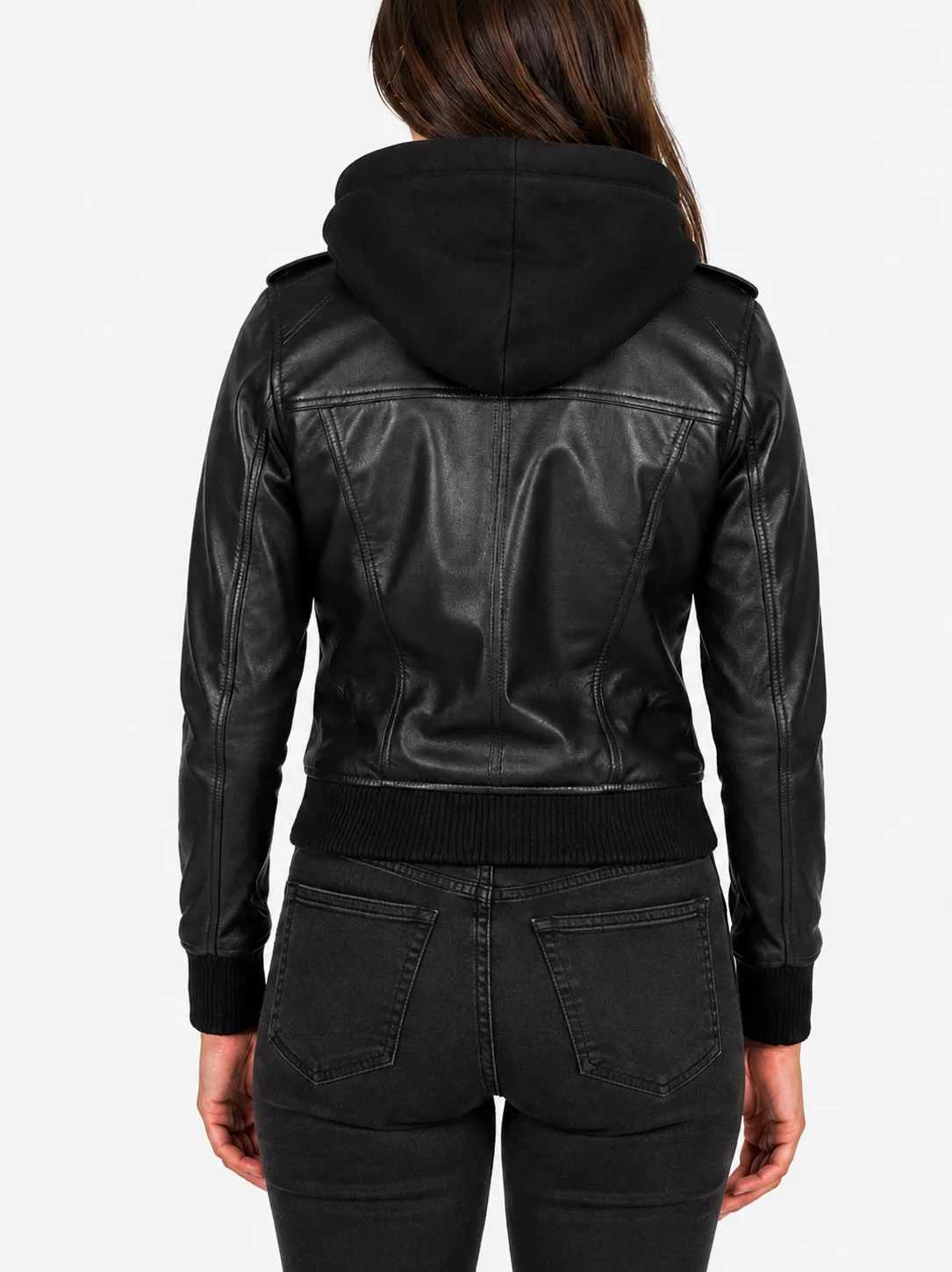 Roslyn Black Hooded Leather Bomber Jacket