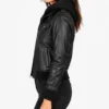 Roslyn Black Hooded Leather Bomber Jacket