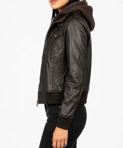 Roslyn Brown Hooded Leather Bomber Jacket