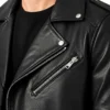 Rustline Black Leather Biker Jacket