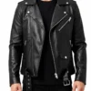 Rustline Black Leather Biker Jacket