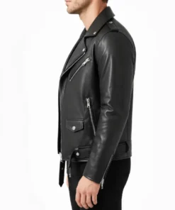 Alternative view of Rustline Black Leather Biker Jacket